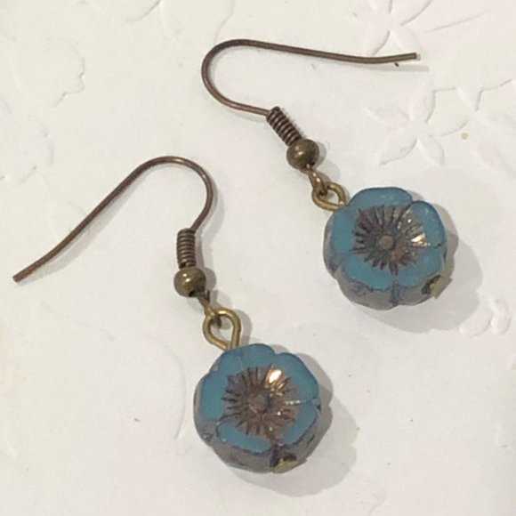 NEW Czech Glass Pansy brass necklace and earrings - Picture 3 of 5